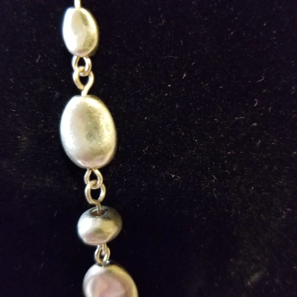 Bella Uno Y Neck Drop Gold Tone Recycled Metal Beaded Pebble Link Necklace